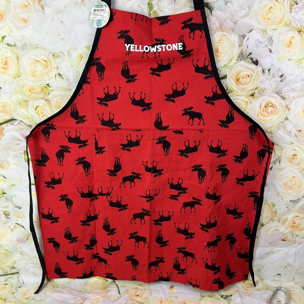 YELLOWSTONE Chef Moose Full Apron Grill Little Blue House Unisex Adjustable Red